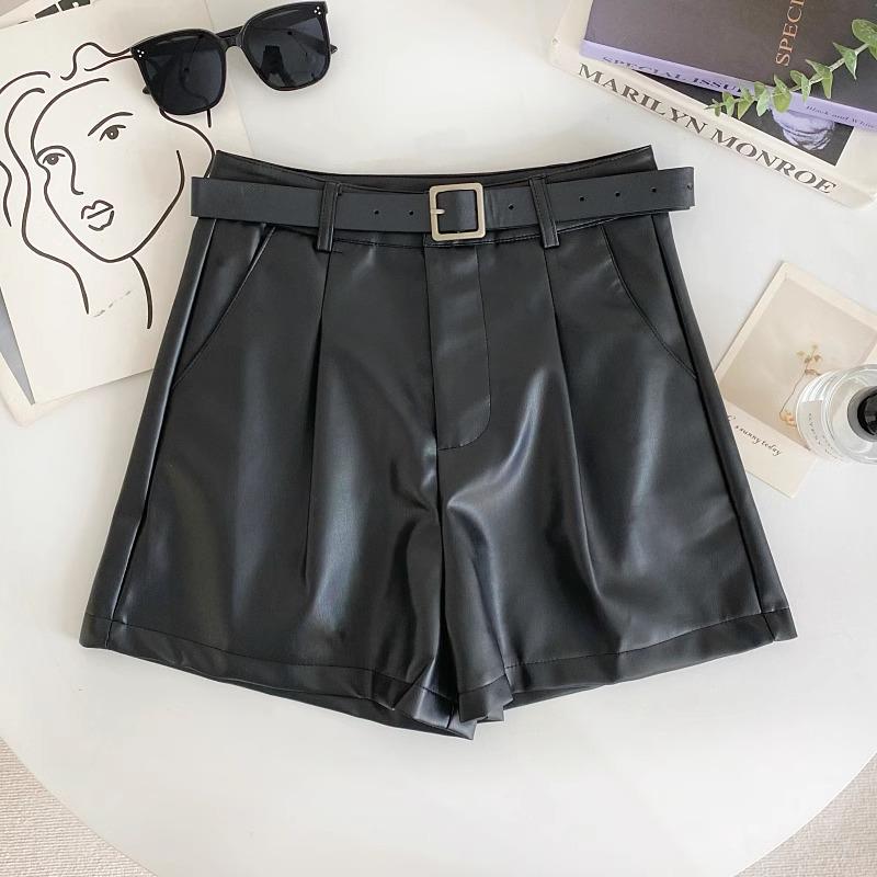 Autumn 2024 High-Waist PU Leather Shorts - Korean Style Casual Wide-Leg Fashion