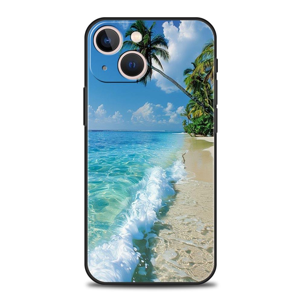 Summer Beach Scene At Sunset On Sea Palm Tree Phone Case For iPhone 16 13 15 14 12 11 Pro MAX XR X SE XS 7 8 Plus Soft TPU Cover