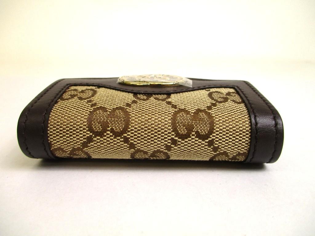 Authentic GUCCI GG Canvas Brown Leather Interlocking G 6 Pics Key Chain #a967  Refurbished
