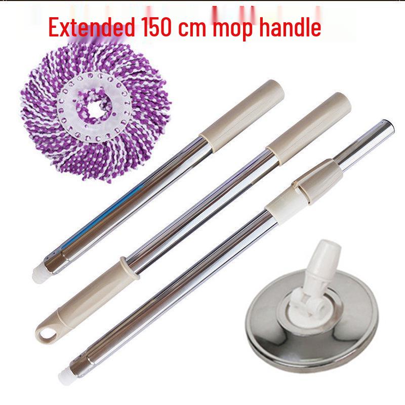 Effort-Saving Telescopic Spin Mop Pole - Stainless Steel, Hand-Free, Extended, and Thickened
