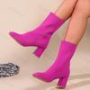 Mode Femmes Tricoté Sexy Chaussures à Talons Hauts Bout Pointu Bottines Chelsea Designer Hiver 2024 Nouveau Talon Épais Bottines Chaussettes Cheville Grande Taille 42