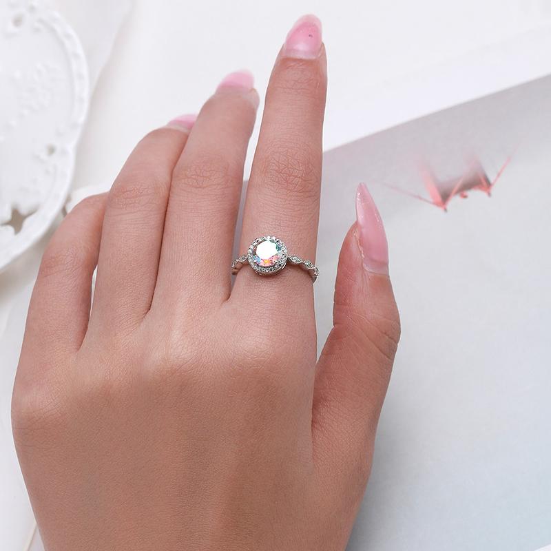 925 Sterling Silver Stunning Rainbow Color Geometric Heart Cubic Zirconia Cocktail Rings For Women Fashion Fine Jewelry