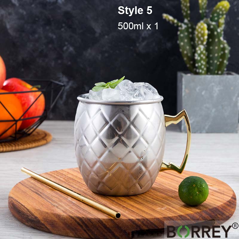 BORREY Stainless Steel Coffee Mug Tea Cup Moscow Mule Copper Mugs Hammered Copper Plated Beer Cocktail Mug Bar Bartender Tools