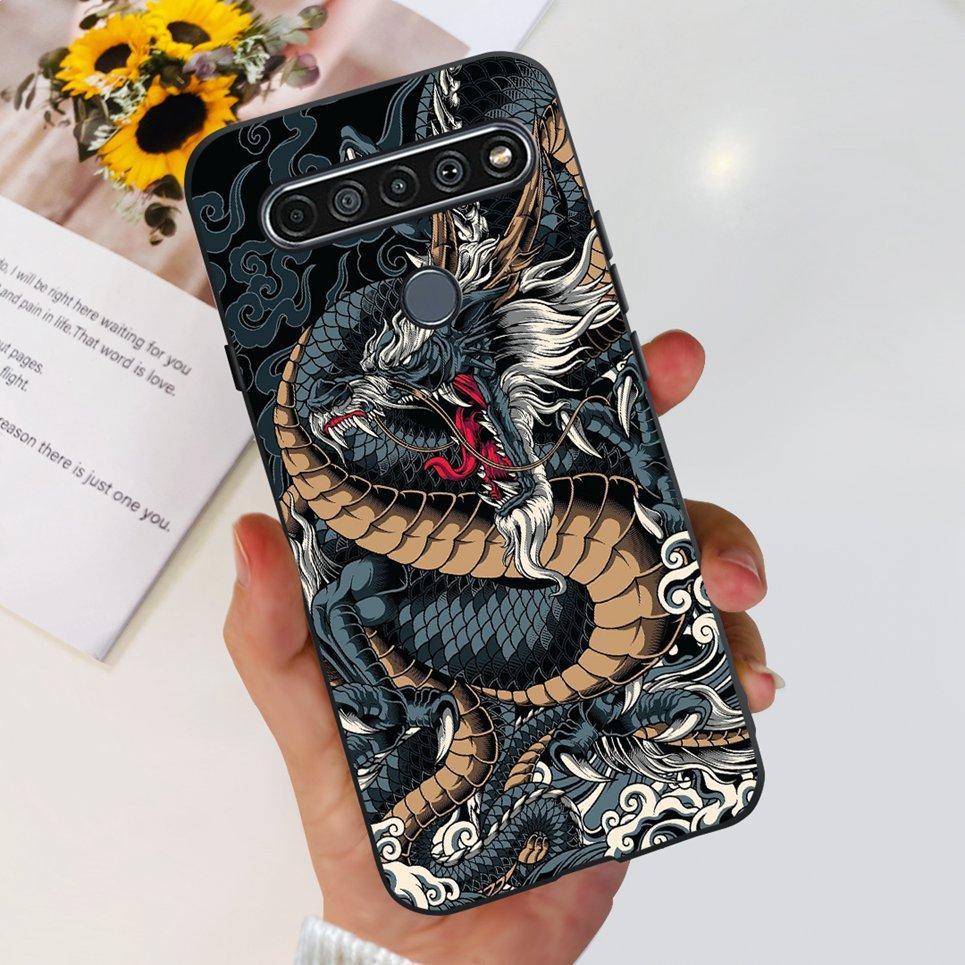 For LG K61 / Q61 / K62 / Q62 Case 2020 Fashion Back Cover Coque Flower Cartoon Animals Dragone Soft TPU Black Silicone Bumper
