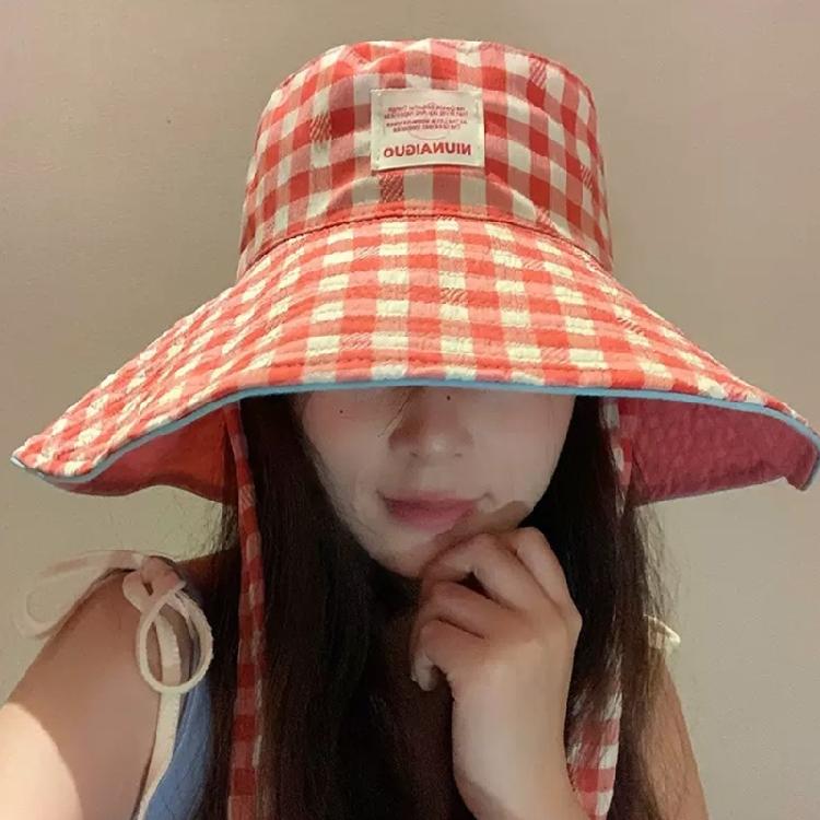 Fashionable Reversible Plaids Sun Hat Oversized Brims Fisherman Cap For Outdoor Activity Beach Trip And Street Headwear