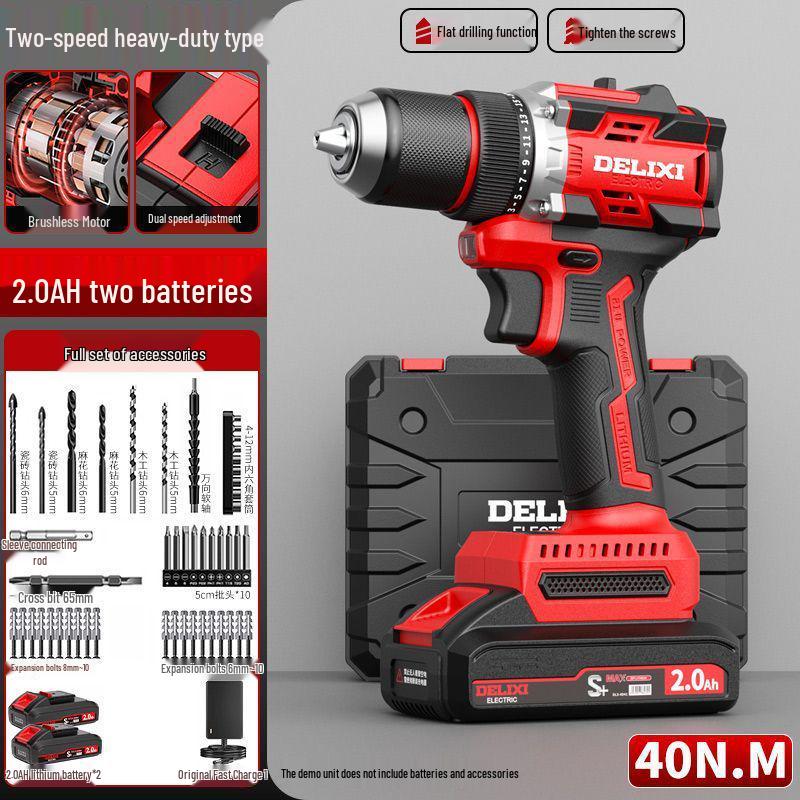Delixi Cordless Brushless Hammer Drill & Electric Screwdriver with Lithium Battery