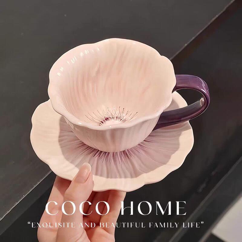 Underglaze Ceramic Poppy Flower Coffee Cup Set