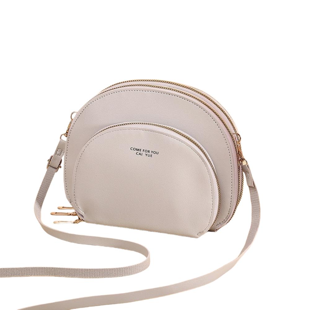 

Soft Multiple Zip Pockets Shoulder Bag Retro Phone Bag PU Leather Crossbody Bag Travel сірий