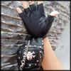 Fingerless Skull Punk NT234 [White Fang] Half-Finger Gloves, Design, Rock, Men's & Women's (Black)