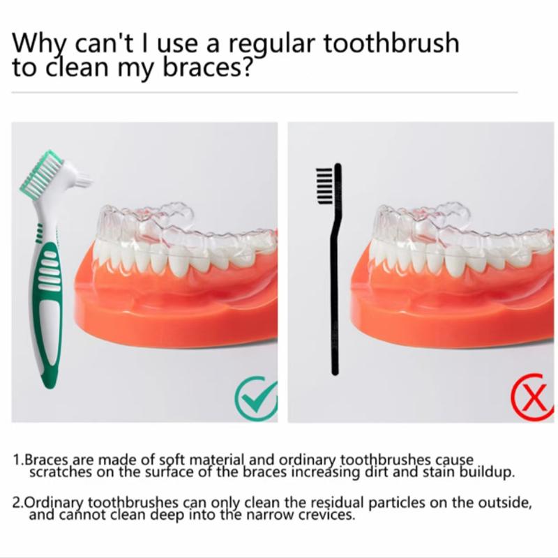 1Pcs Denture Brush Toothbrush Dual Delicate Heads Teeth Braces Oral Cleaning for Men or Women Deticated Brush Brighting Friendly