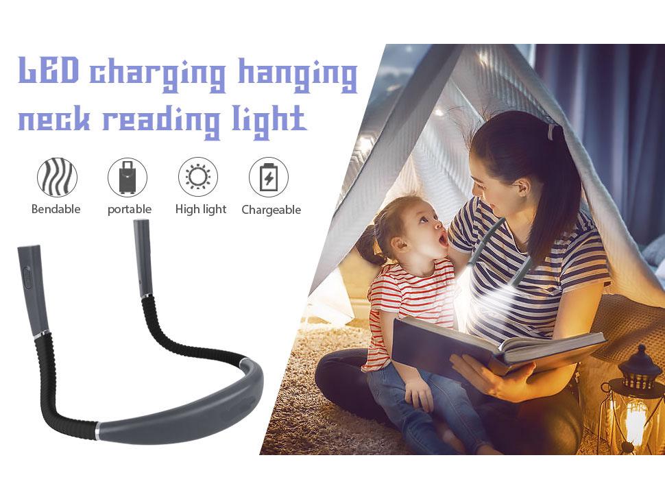Erhältlich: USB Wiederaufladbares LED Buchlicht, Dreifarbig Einstellbar mit Doppelkopf, Nacken-Hänge-Design zum Lesen bei Nacht.