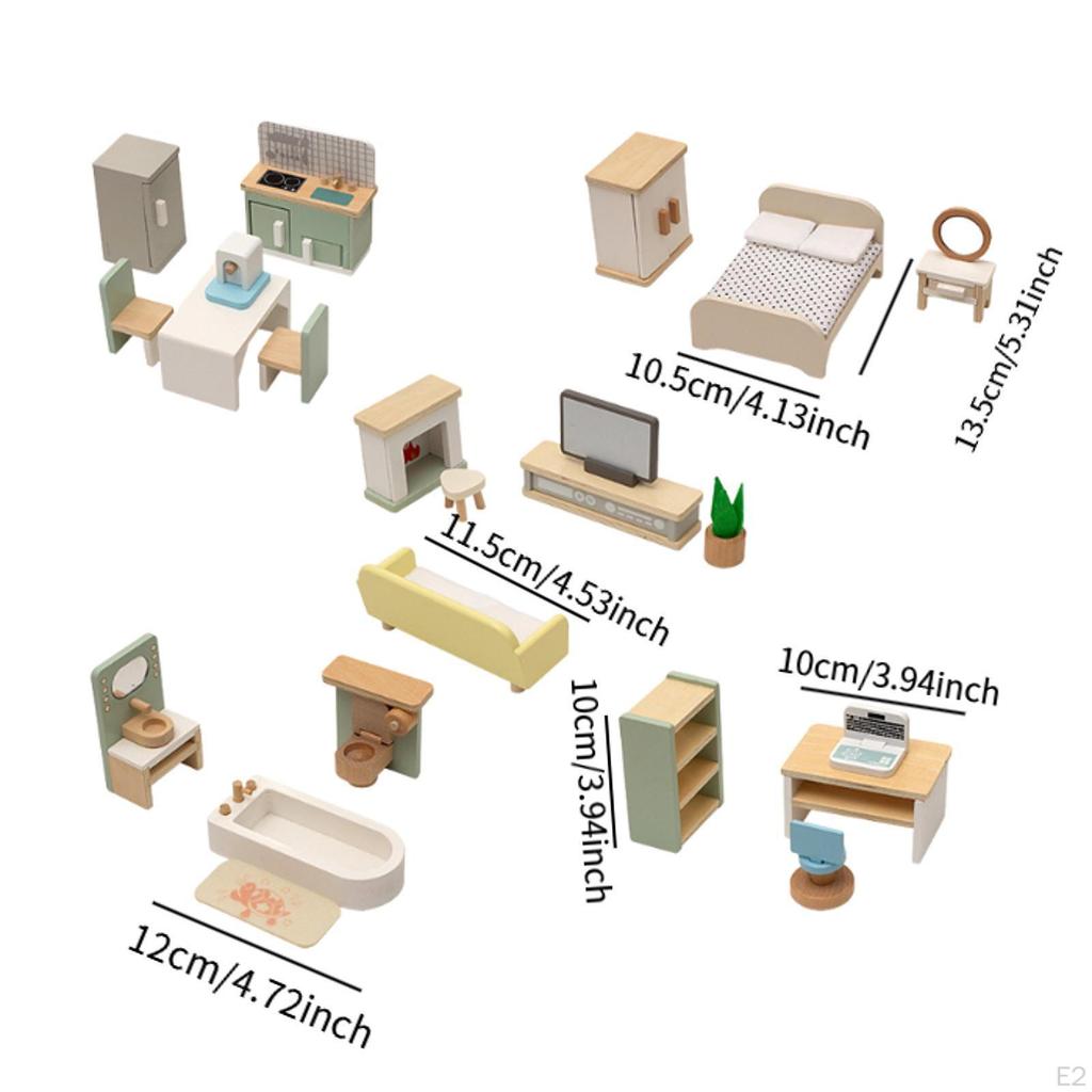 Wooden Dollhouse Furniture Set Children Toy Realistic Mini Scenery Pretend Toys