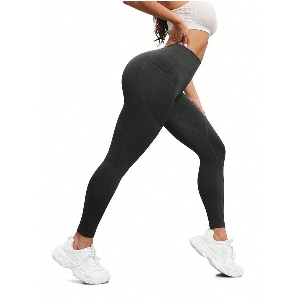 Plus Size High Waist Yoga Pants with Side Pockets - Women's Sports Leggings
