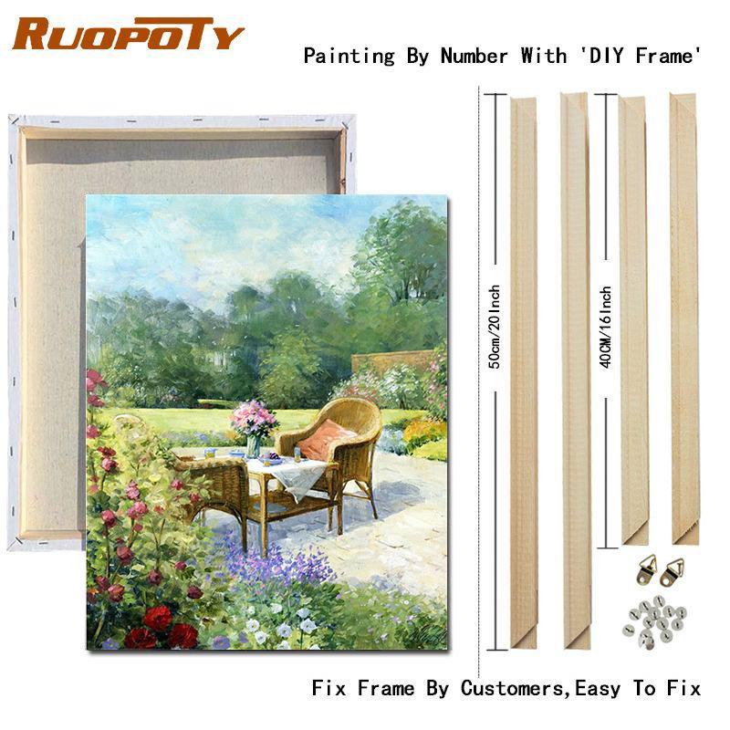 RUOPOTY DIY Frame Oil Painting By Numbers Window Scenery Acrylic On Canvas Wall Art Picture By Numbers Flower For Living Room