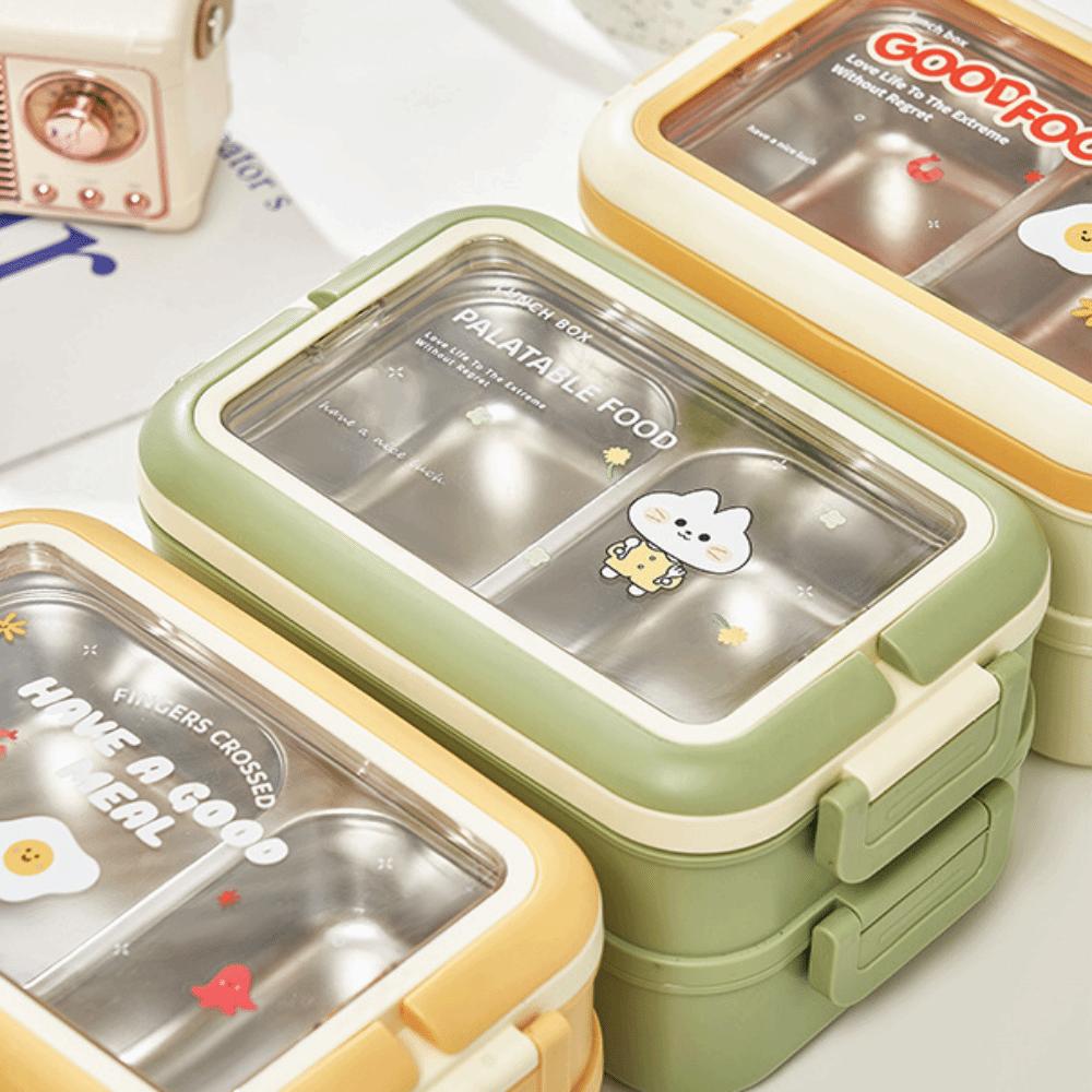Stainless Steel Compartment Lunch Box 2 Layer Food Container Thermal Lunch Box  For Picnics