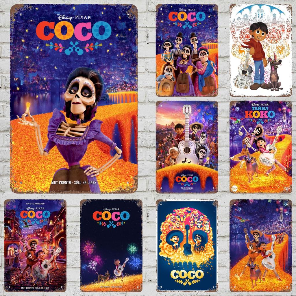 MINISO Coco Classic Poster Rusty Metal Plaque Retro Decorative Plate Bar Man Cave Garage Club Metal Sign Wall Decoration