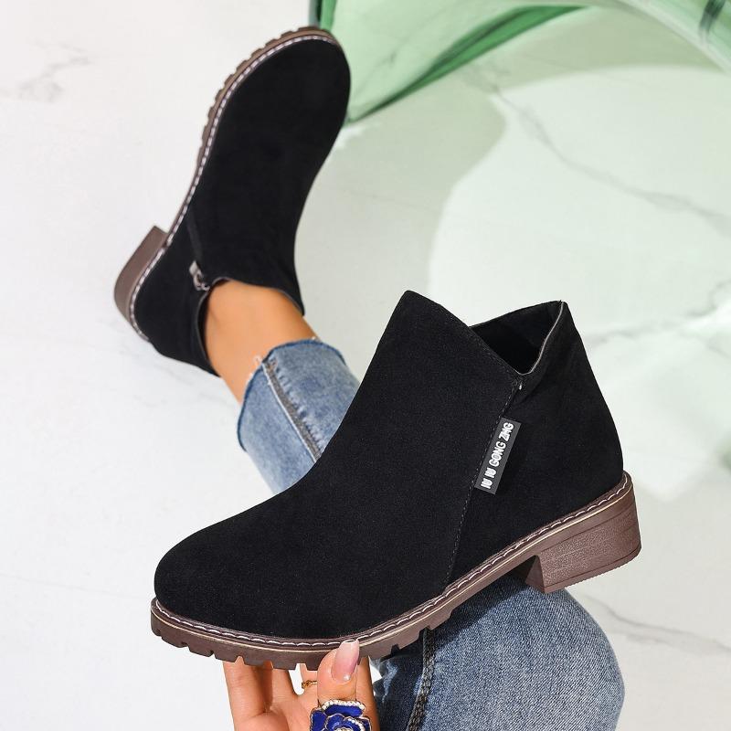 Autumn and winter new short tube retro matte short boots women's thick heel Martin boots side zipper women's shoes