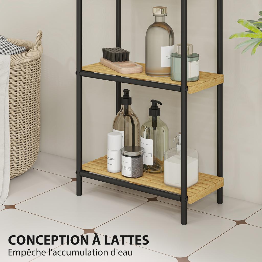 Bathroom shelf 4-level narrow freestanding storage shelf bamboo 1.5 x 21.5 x 106 cm natural wood effect