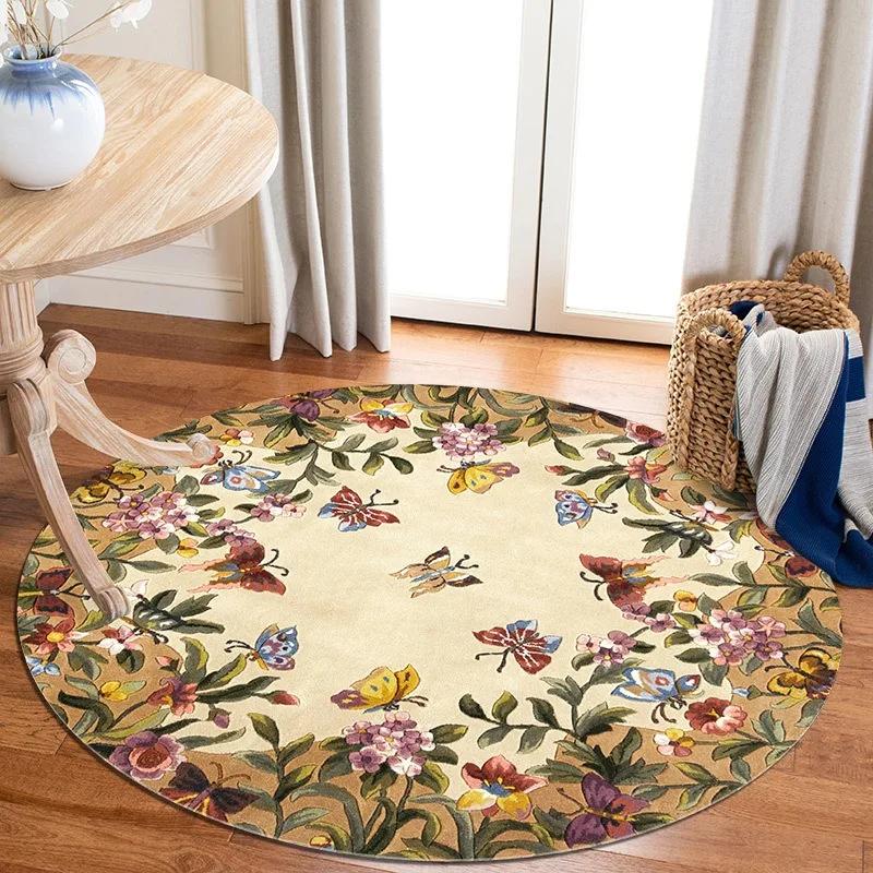 ~O~Round Area Rug with Floral Mandala Design, Music-Inspired Print Soft Floor Mat for Living Room or Bedroom