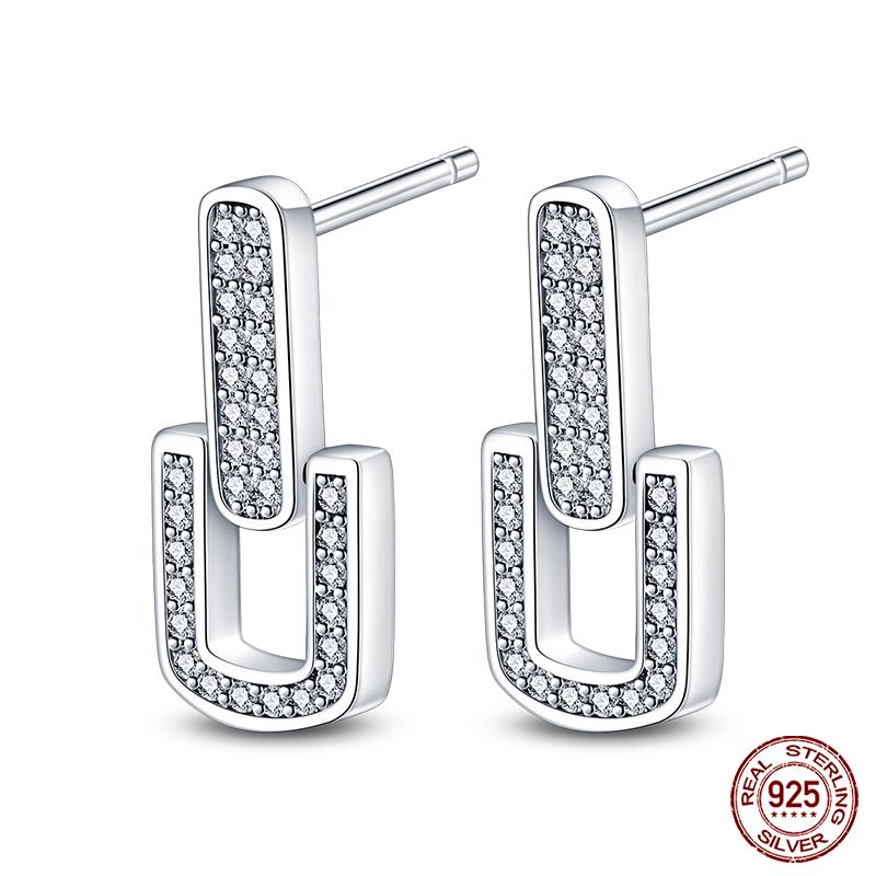 100% 925 Sterling Silver Rose Gold Heart Geometric Pave CZ Hoop Earrings For Women Wedding Engagement Birthday Jewelry Gift 2023