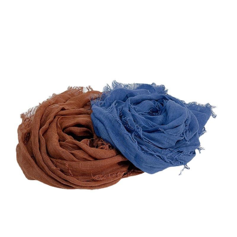 Versatile Solid Color Linen Scarf Light And Breathable Sunscreen Decorative Silk Scarf Literary Japanese Men'S Rough Edge Scarf