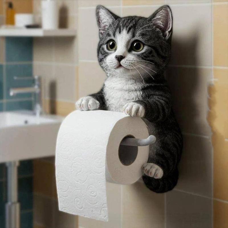 Feline Design Resin Wall Mounts Toilet Paper Holder Bathroom Storage Practical