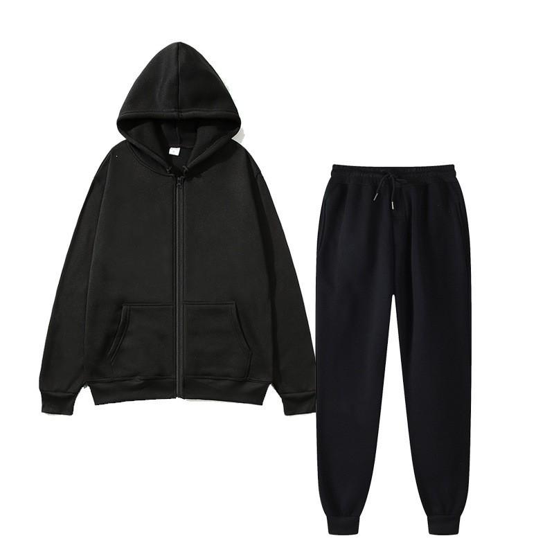 Womens Fleece Hooded Zip Tracksuit Loose Fit Solid Color Sportswear Set