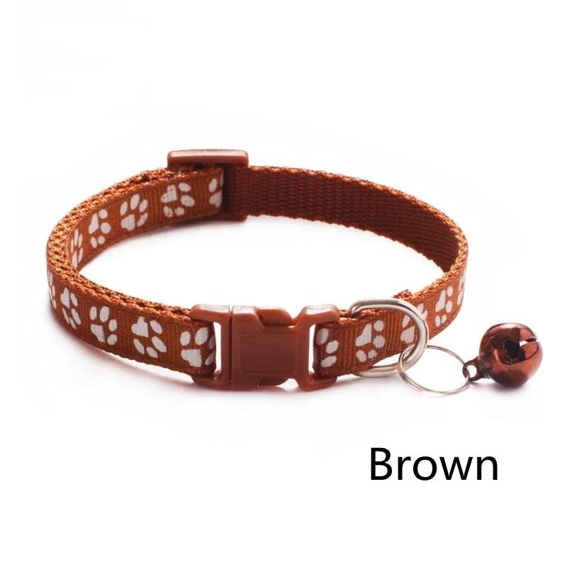 5pcs Adjustable Pet Collar With Bell Cartoon Footprint Colorful Puppy Cat Accessories Kitten Collar Safety Bell Ring Necklace