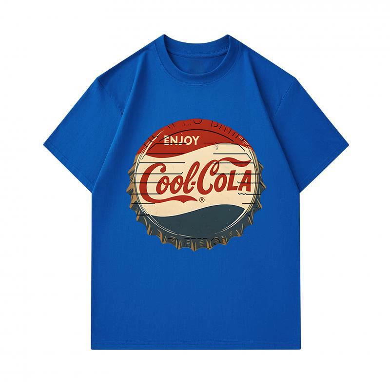 Men's 100% Cotton Crew Neck Short Sleeve T-Shirt, Retro Vintage Cool Cola Bottle Cap Pattern Printed Casual Comfortable Daily Wear Top for Summer Dail