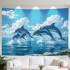 Luxuriöser Delfin Wandteppich Meeresdekor Blauer Himmel Nautische Kunst Große Küstenmeer Szene 180x230cm