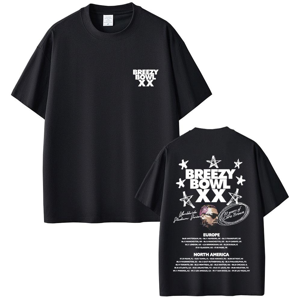 Hot Sale New Chris Brown Breezy Bowl XX Tour 2025 T Shirt Unisex Women Hip Hop Pop Music Tshirts Unisexs Fashion Rap Retro T Shirts