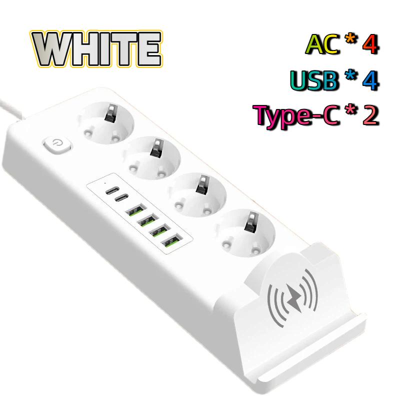 EU Plug Power Strip With Wireless Charger – Multi-Outlet USB PD Charging Station with Wireless Charging Pad
