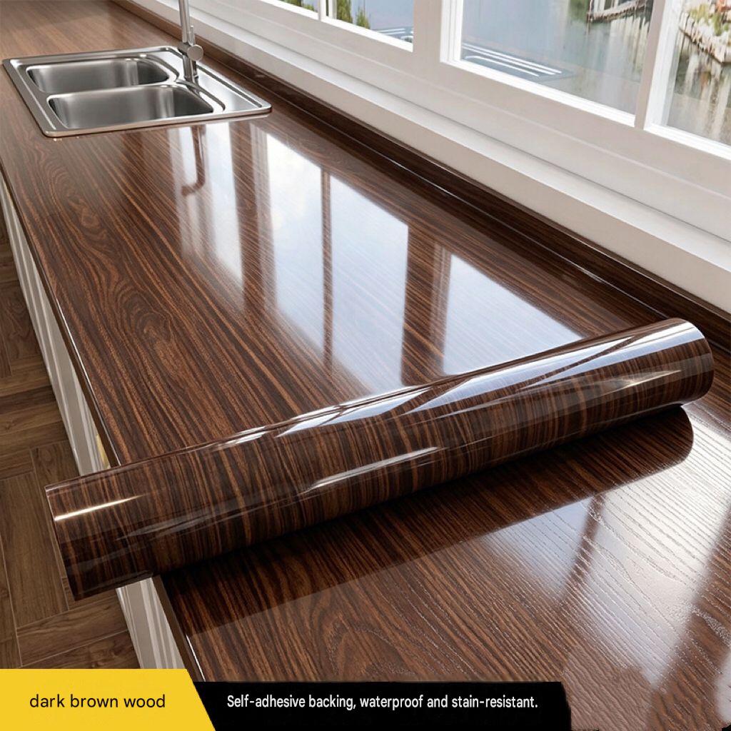 Wood-grain wardrobe sticker: waterproof and moisture-proof, thickened film/liner for cabinet renovation and furniture refurbishment