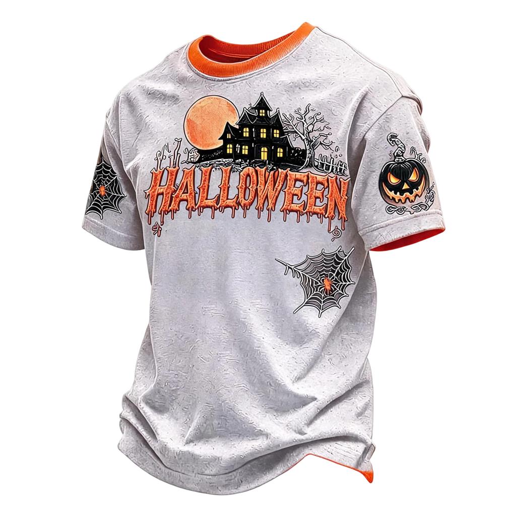 T-shirt da uomo con stampa di Halloween, girocollo, manica corta