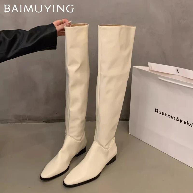 Silbrig Frauen Overknee Stiefel Winter Elegante klobige Lederschuhe Frau Trend Goth Schnee Chelsea Botas De Mujer