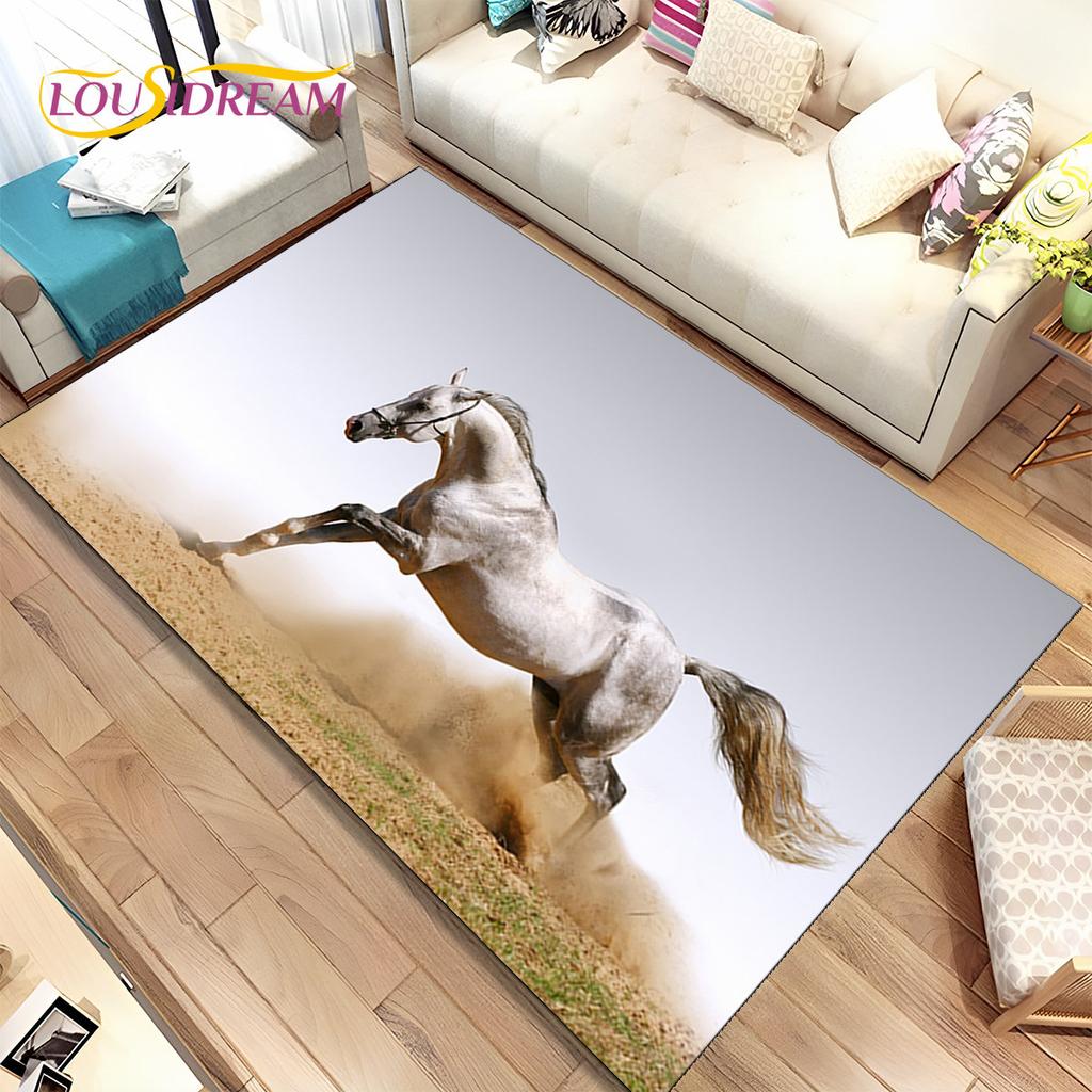 3D Animal Pentium Fine Horse Area Rug Large,Carpet Rug for Living Room Bedroom Sofa Doormat Decoration,kids Non-slip Floor Mat