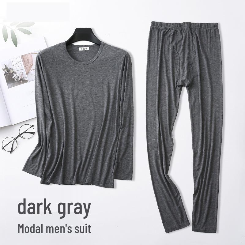 Men's Plus Size Modal Thermal Underwear: Thin, High-Elasticity Round Neck Shirt & Pants Set