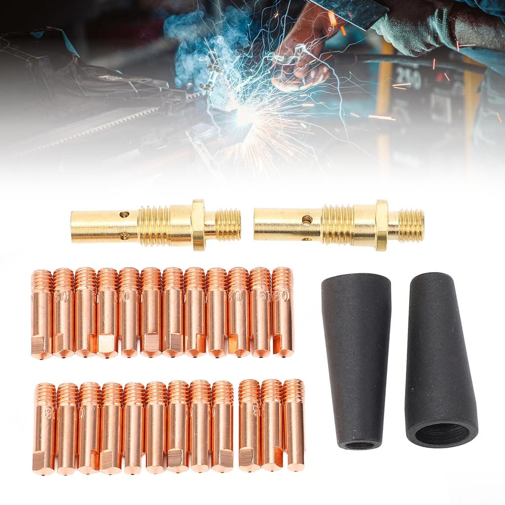 28 Pcs Set Flux Core Gasless Nozzle Brass Gas Diffuser and 0.031in 0.035in Tips for Magnum 100L