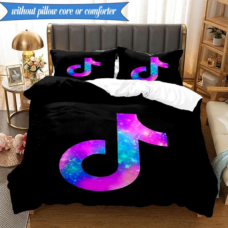Neon Music Note 3pcs K-pop Music Group Bedding set,Ideal for Bedroom, Dormitory,Including Duvet Cover And 2pcs Pillowcases,Fan Gifts