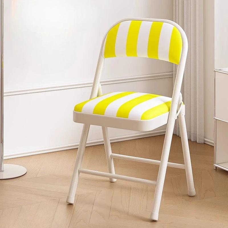 Versatile Foldable Chair Sturdy Metal Build with Comfort-padded Striped Seat Space-Saving Design Ideal for Home, Office Outdoor