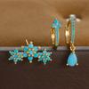 Vintage Blue Turquoise Water Drop Hoop Earring Set For Women Geometric Stainless Steel Flower Piercing Earring Christmas Jewelry