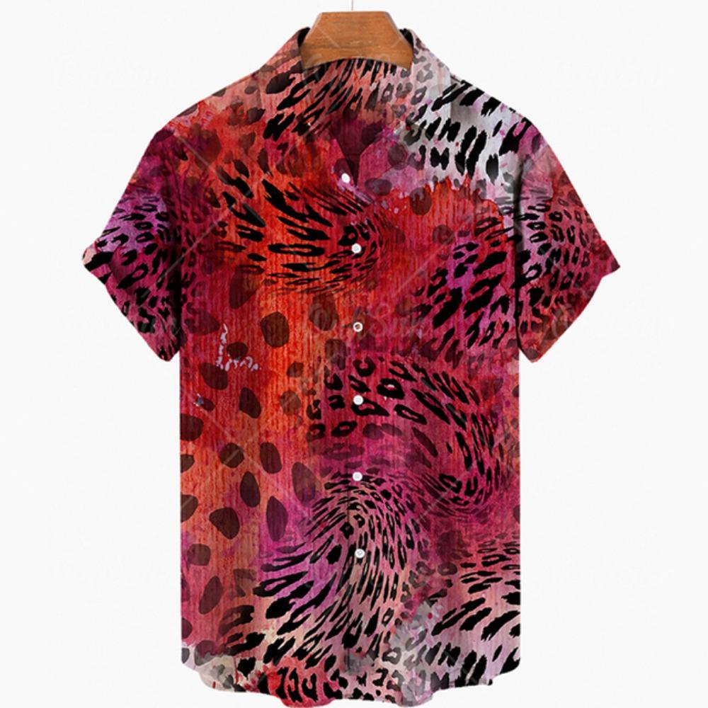 Summer Leopard Colorful Pattern Print Men's Shirts Hawaii Short Sleeve Top Fashion Streetwear Casual Outdoor Men's and Women's Clothing Blouse