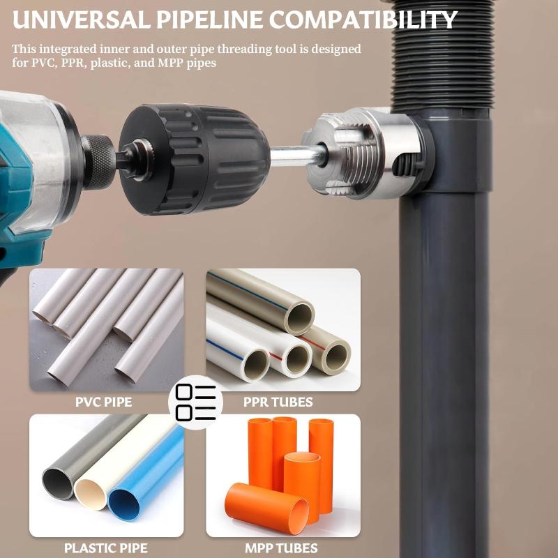 Integrated Internal & External Pipe Threading Tool 3PCS Durable PVC Pipe Threader Kit for Household DIY Plumbing Renovation Tasks