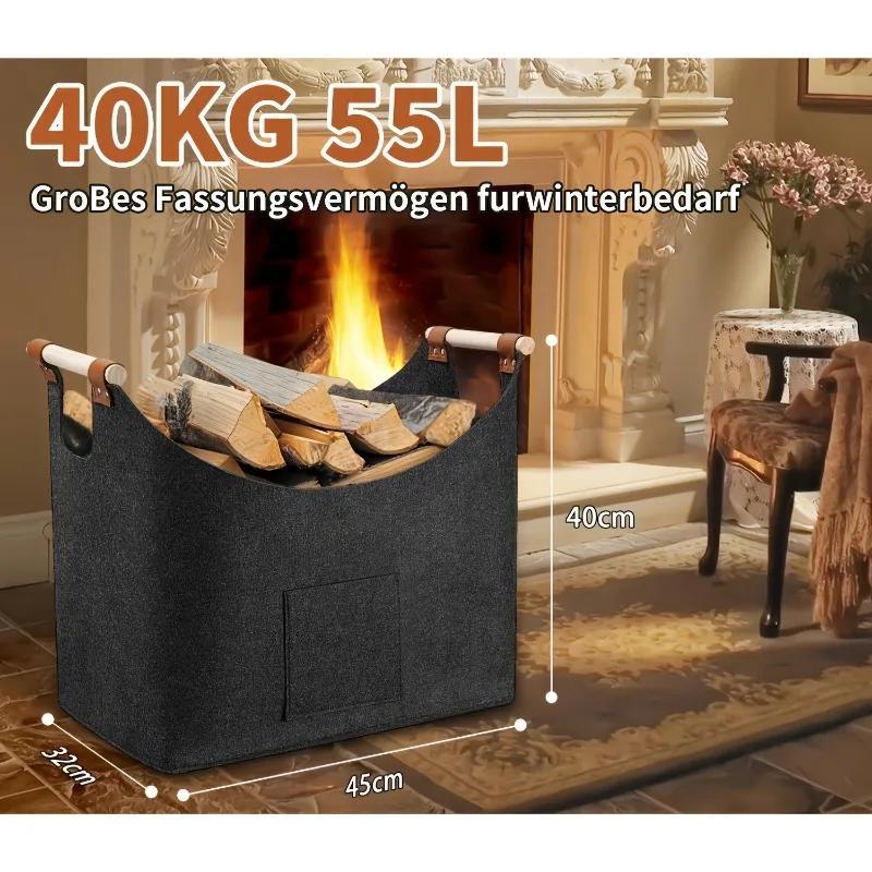 

Top Quality Firewood Storage Bag Capacity Firewood Bag with Wooden Handles Water Resistant Foldable Design Portable Log Carrier