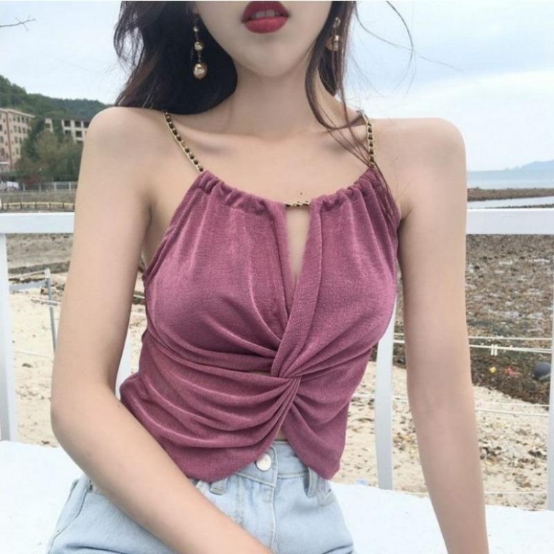 Neuer sexy Neckholder-Schulterfreier Schlauchtop im Hongkong-Stil Vielseitiges einfarbiges schlankes Strick-Trägertop Damen Sommer