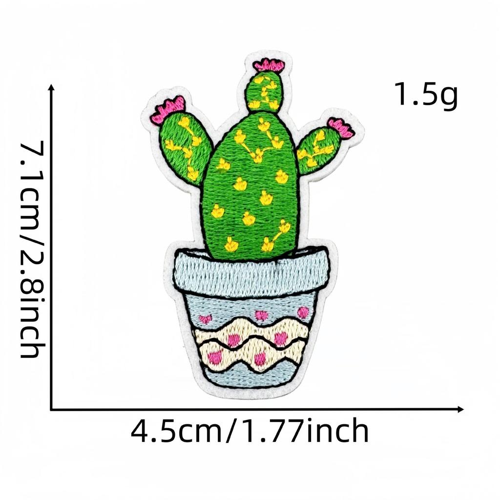 Cartoon Cactus Embroidered Cloth Patch with Hot Melt Adhesive
