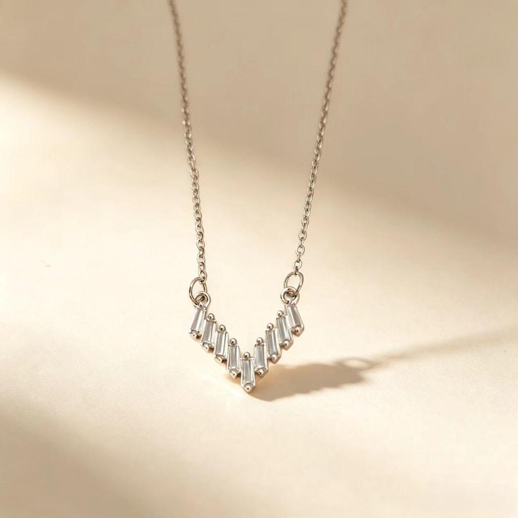 Exquisite V-Shaped Necklace with Rhinestones and Zirconium Titanium Steel