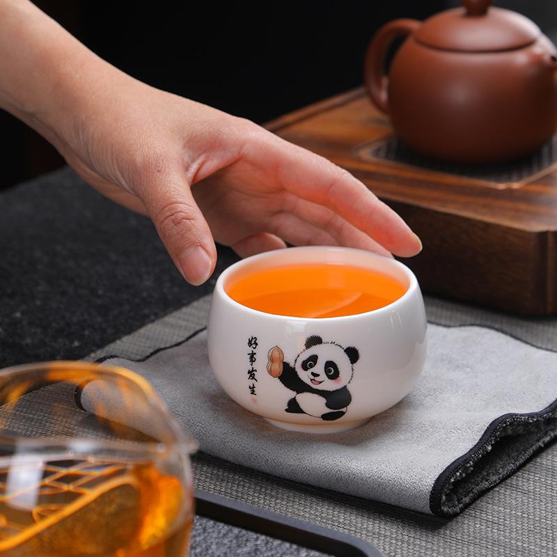 Suet Jade Panda Ceramic Kung Fu Tea Set Gift Box Master Gift Set Guochao Business Gift Household