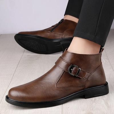 Fashion Winter Plush Warm Chelsea Men's Low Heel Men's Boots Business Formal High Top Leather Shoes British Style Versatile Ankle Boot