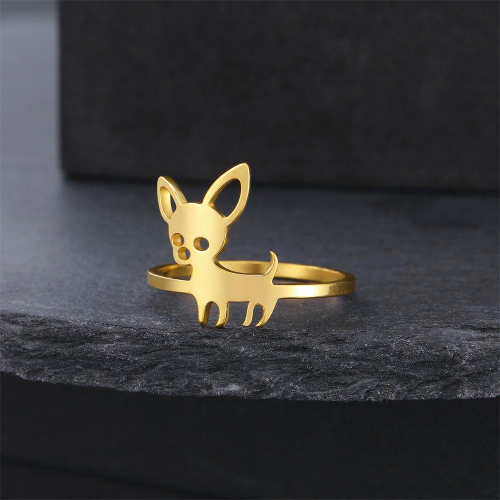 My Shape Chihuahua Dog Rings for Women Girls Stainless Steel Hollow Out Dog Puppy Animal Pets Finger Rings Fashion Jewelry Gifts